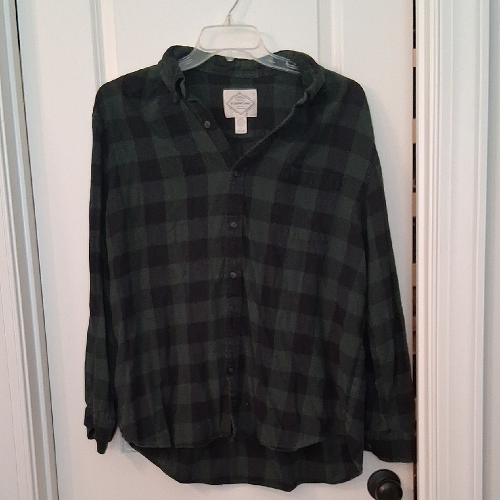 St. John's Bay Green and Black Checkered Shirt
